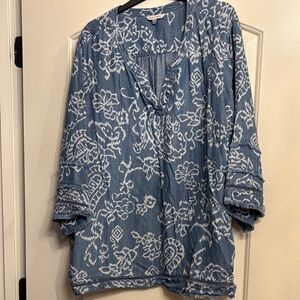 John Mark Denim Blue Floral Blouse